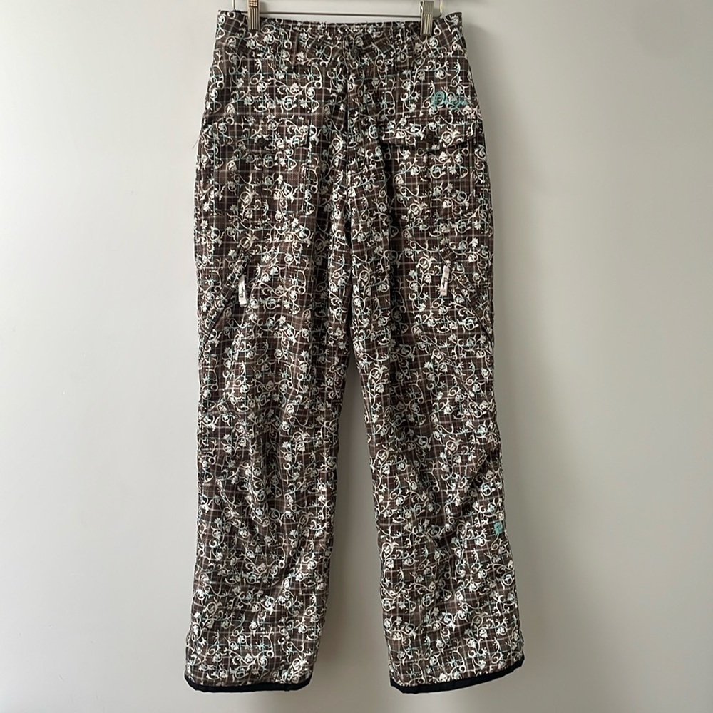 ORAGE WOMENS GIRLS SNOWBOARDING SKI PANTS W/ADJUST BAND brown aqua SZ 16 (XS/S)